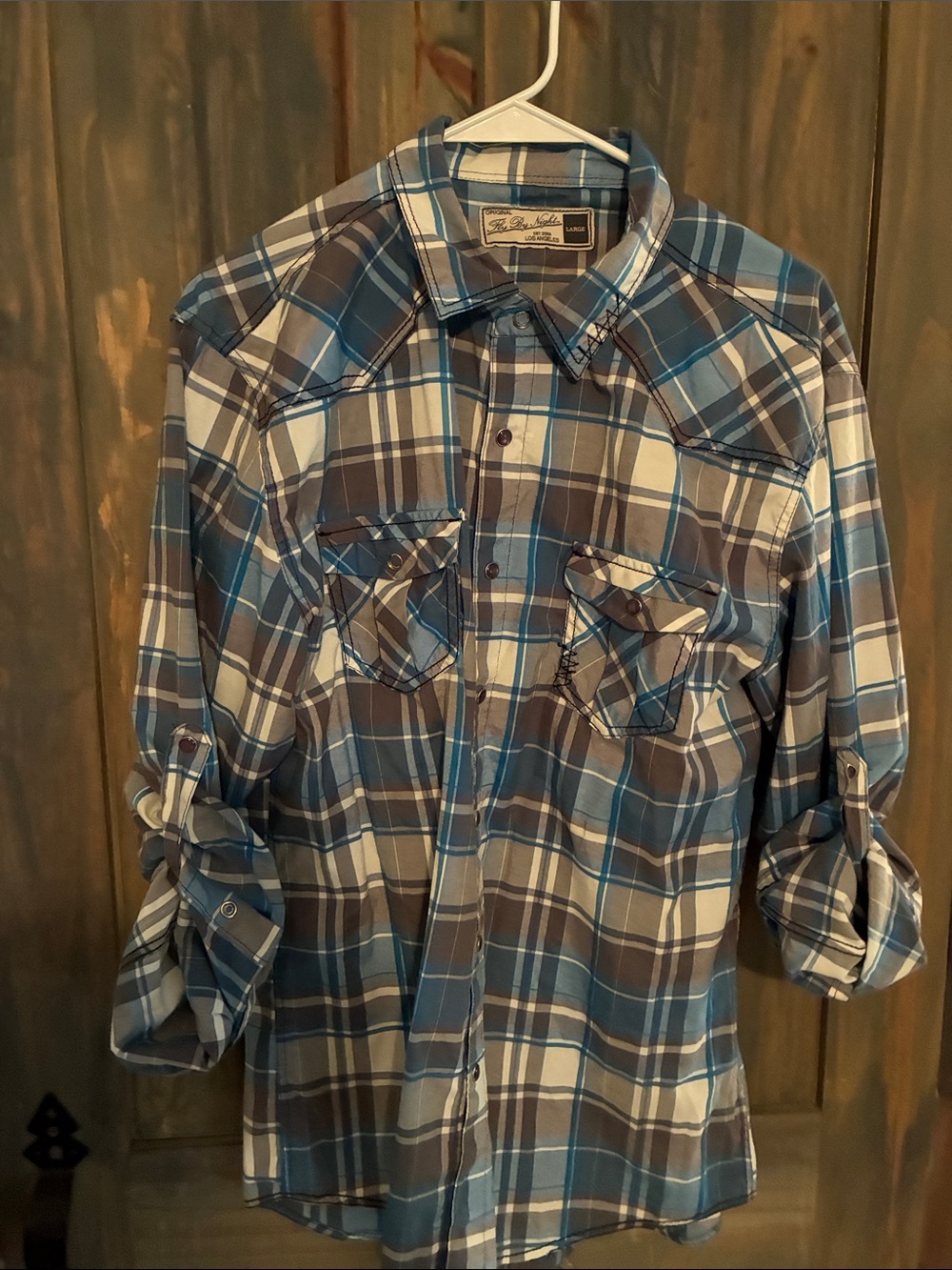Men's Plaid Fly By Night snap western Shirt in Blue and Gray
